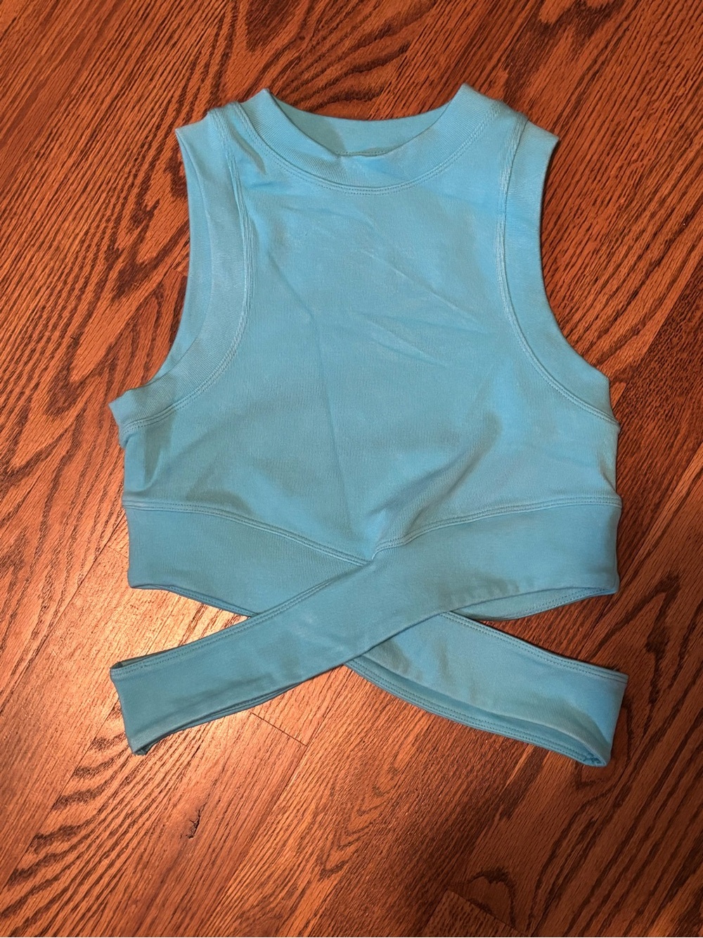 Sky Blue Cross-Wrap Crop Tank Top